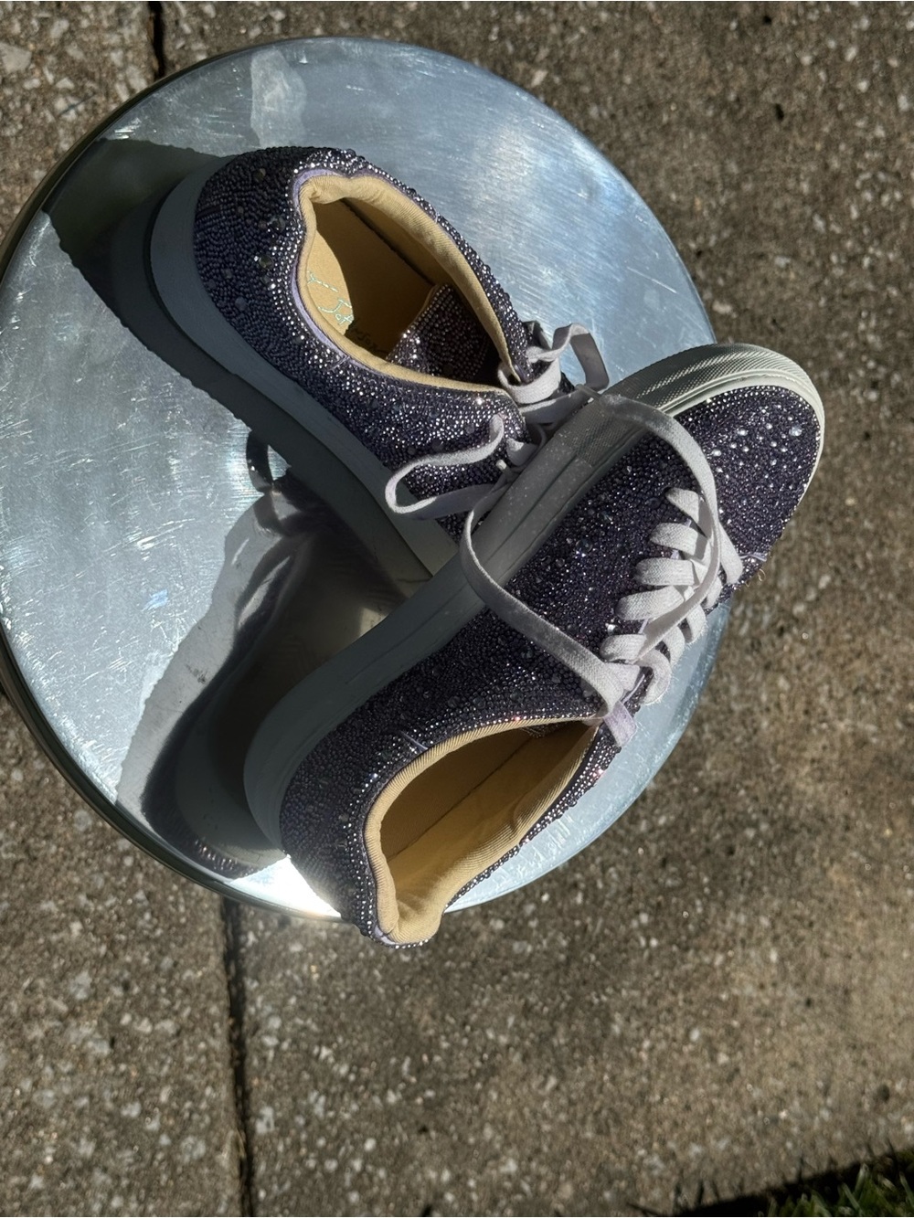 Betsy Johnson Sydny Sneaker Shoe Rhinestone Silver Thick White Platform 9M - Picture 9 of 13